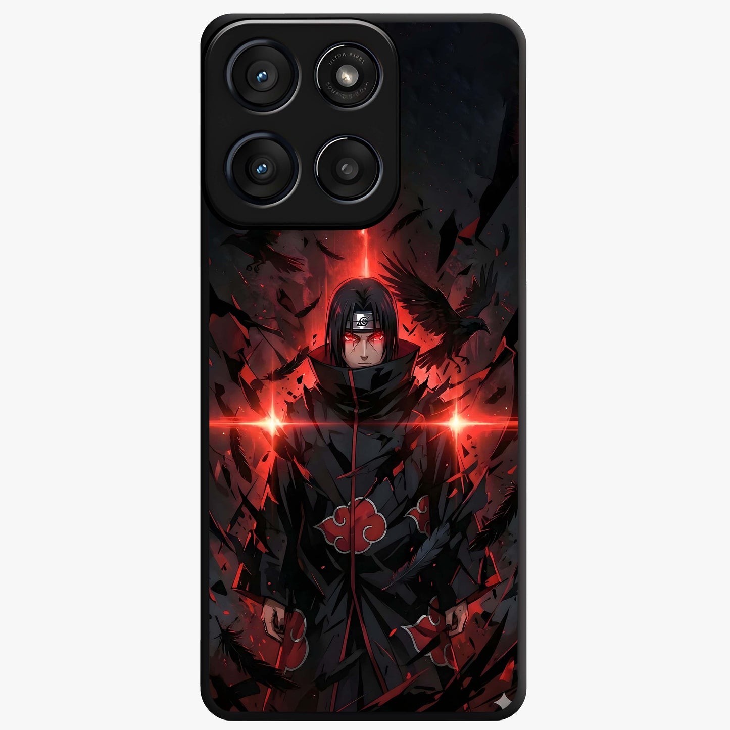 Focused Blade Discipline Glass Case showing flat back view with warrior sword themed artwork and glossy glass finish.