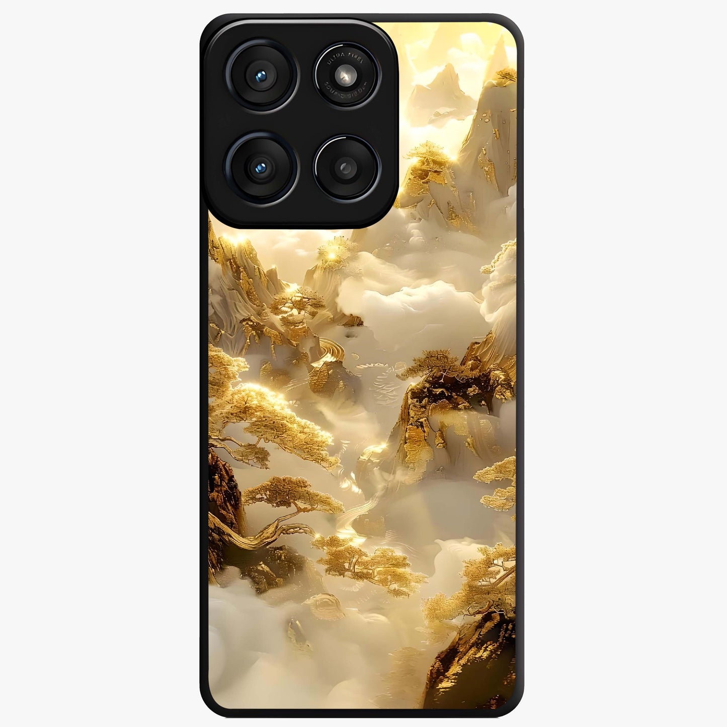 Gates Of Illumination Glass Case showing flat back view with mystical illuminated gate artwork and glossy glass finish.