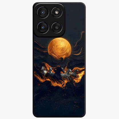 Golden Stallion Moonride Glass Case showing flat back view with majestic horse under moonlight artwork and glossy glass finish.
