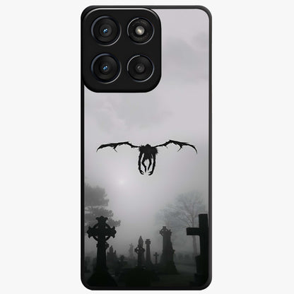 Graveyard Shadow Descent Glass Case showing flat back view with dark graveyard themed artwork and glossy glass finish.