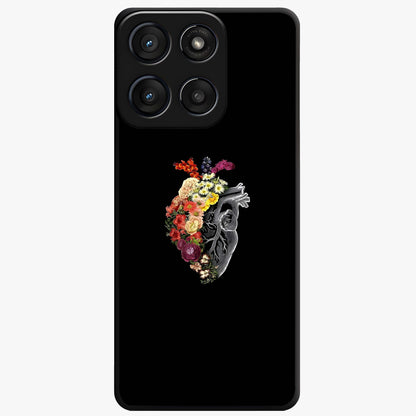 Heart With Flowers Glass Case showing flat back view with heart shaped floral artwork and glossy glass finish.