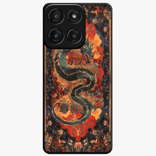 Inferno Dragon Soul Glass Case showing flat back view with fiery dragon artwork and glossy glass finish.