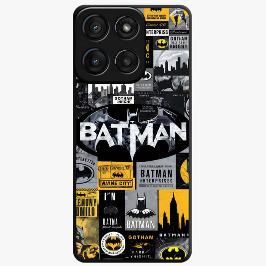 Knight Gotham Rise Glass Case showing flat back view with dark hero inspired artwork and glossy glass finish.