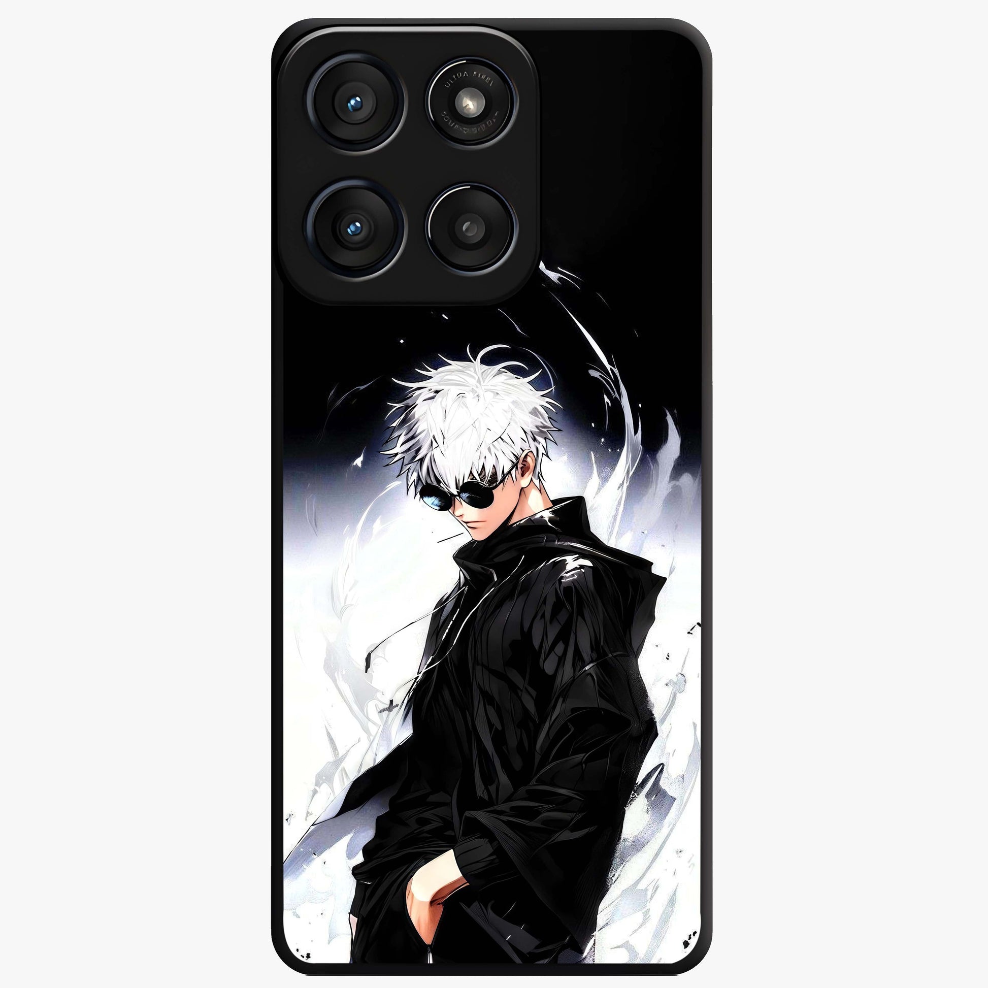 Limitless Shadow King Glass Case showing flat back view with powerful shadow warrior artwork and glossy glass finish.
