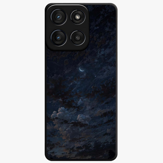 Lunar Veil Silence Glass Case showing flat back view with mystical moon veil artwork and glossy glass finish.