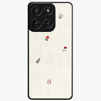 Minimal Petal Whispers Glass Case showing flat back view with soft minimal floral artwork and glossy glass finish.