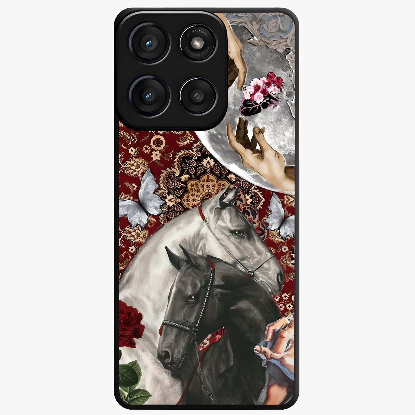 Moonlit Royal Stallion Glass Case showing flat back view with majestic horse under moonlight artwork and glossy glass finish.