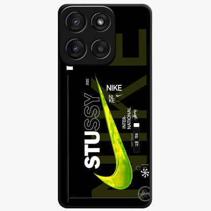 Neon Street Edition Glass Case showing flat back view with neon street style artwork and glossy glass finish.