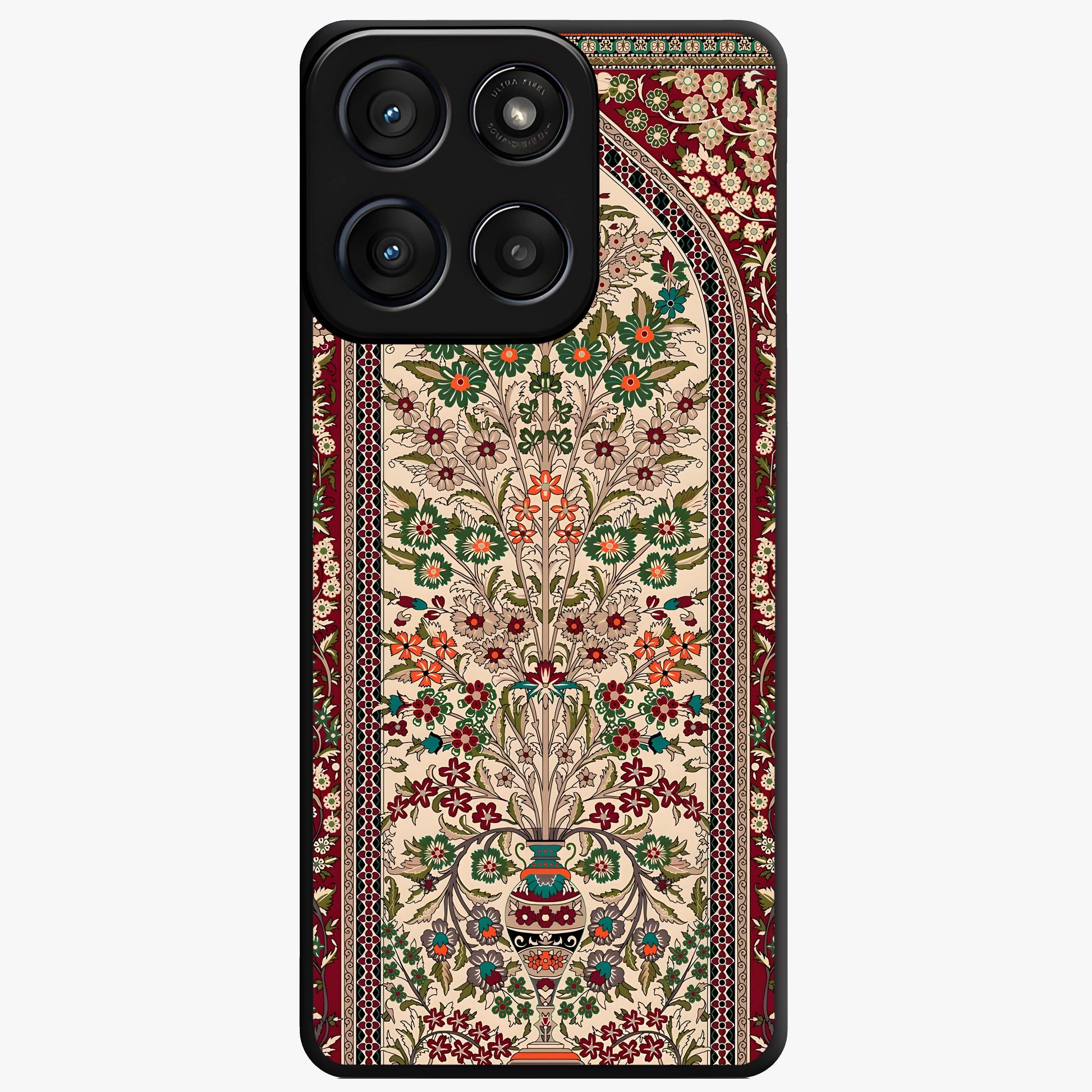 Persian Inspired Glass Case showing flat back view with ornate Persian style pattern artwork and glossy glass finish.