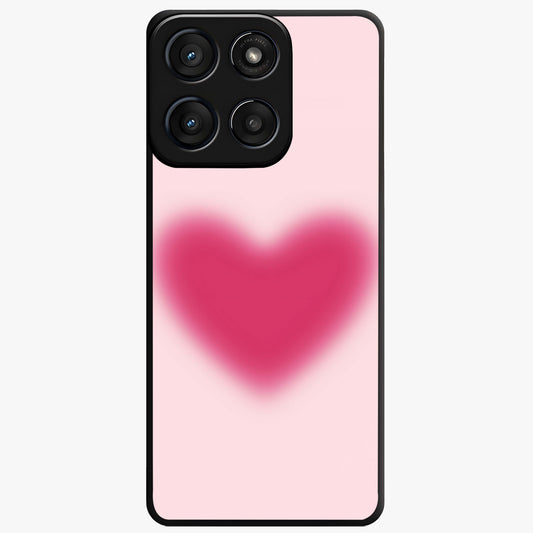 Pink Aura Heart Glass Case showing flat back view with glowing heart artwork and glossy glass finish.