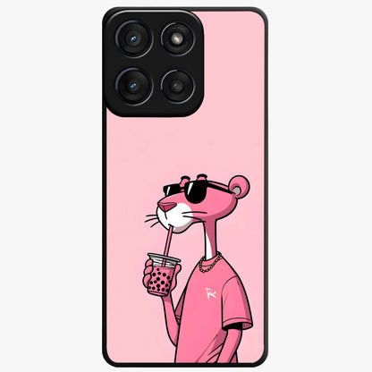 Pink Panther Glass Case showing flat back view with iconic pink panther artwork and glossy glass finish.