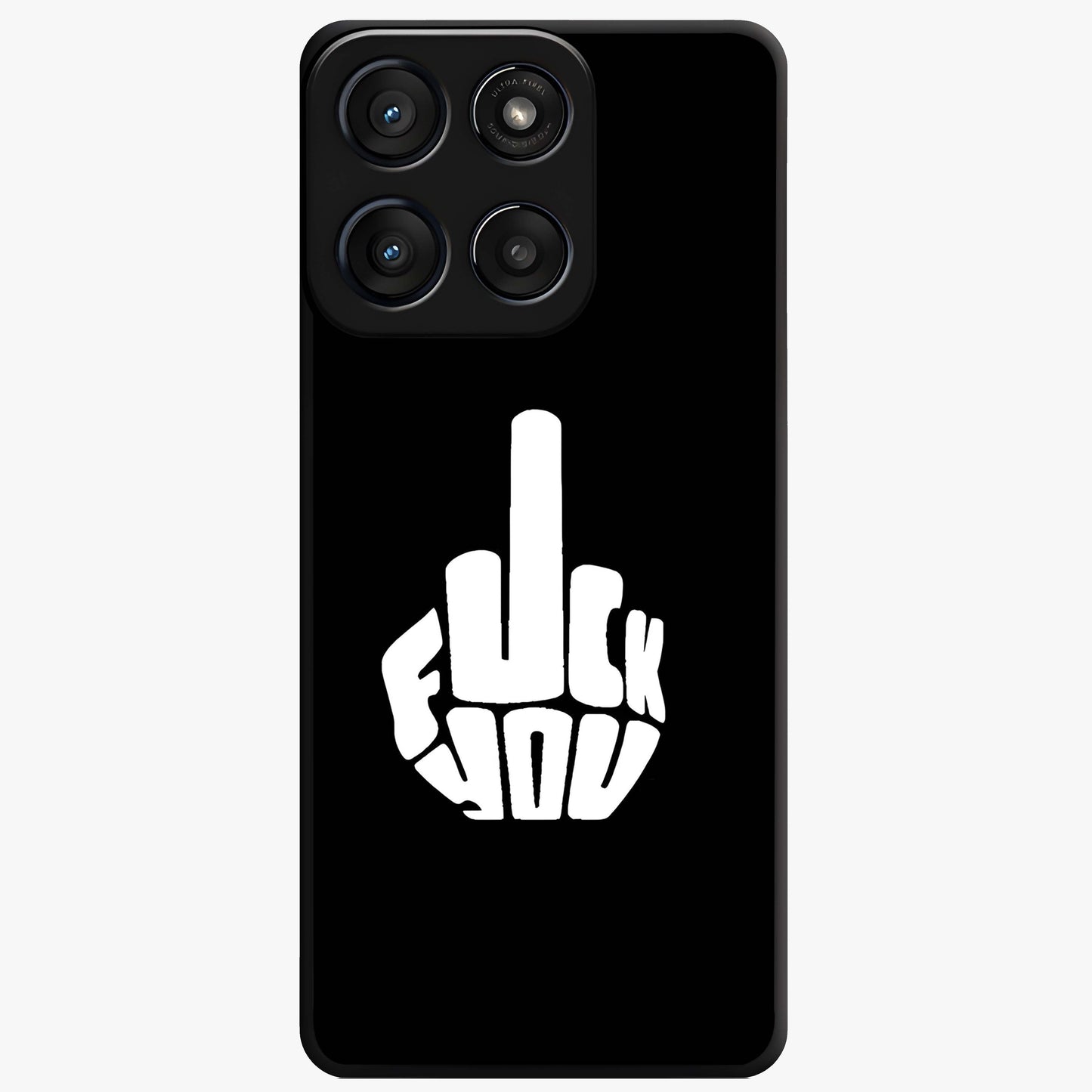 Rebel Mode On Glass Case showing flat back view with bold rebellious typography artwork and glossy glass finish.