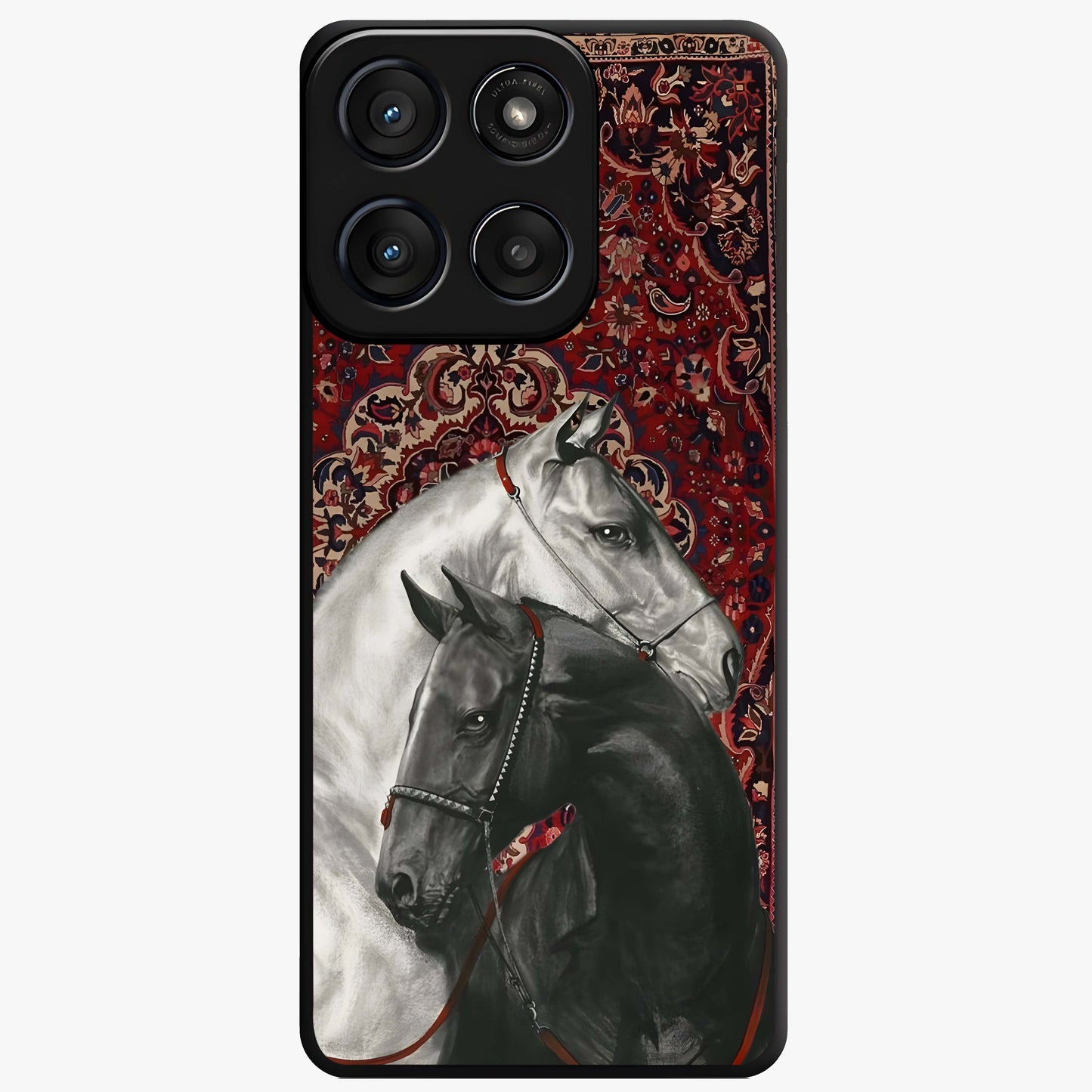 Regal Stallion Tapestry Glass Case showing flat back view with majestic horse tapestry artwork and glossy glass finish.