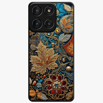 Royal Jewel Garden Glass Case showing flat back view with decorative floral garden artwork and glossy glass finish.
