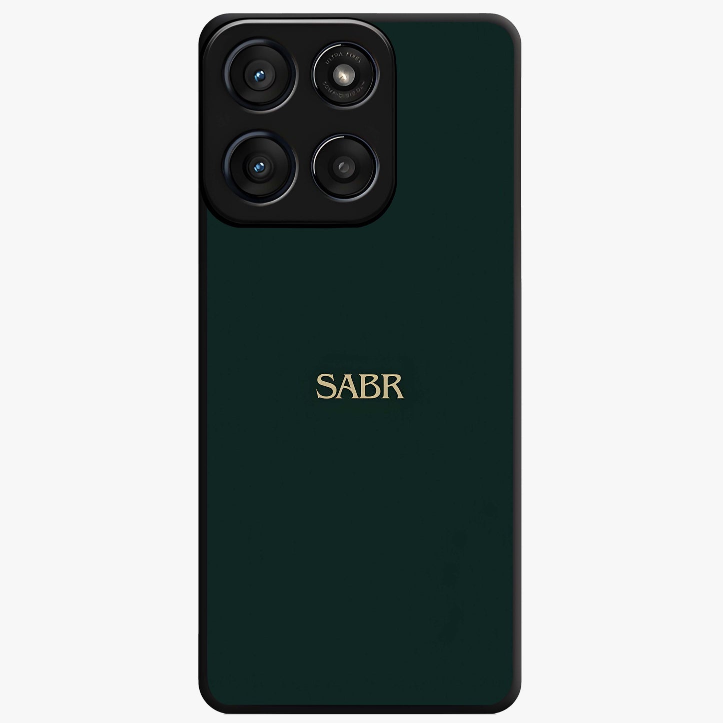 Sabr Minimal Patience Glass Case showing flat back view with minimalist typography artwork and glossy glass finish.