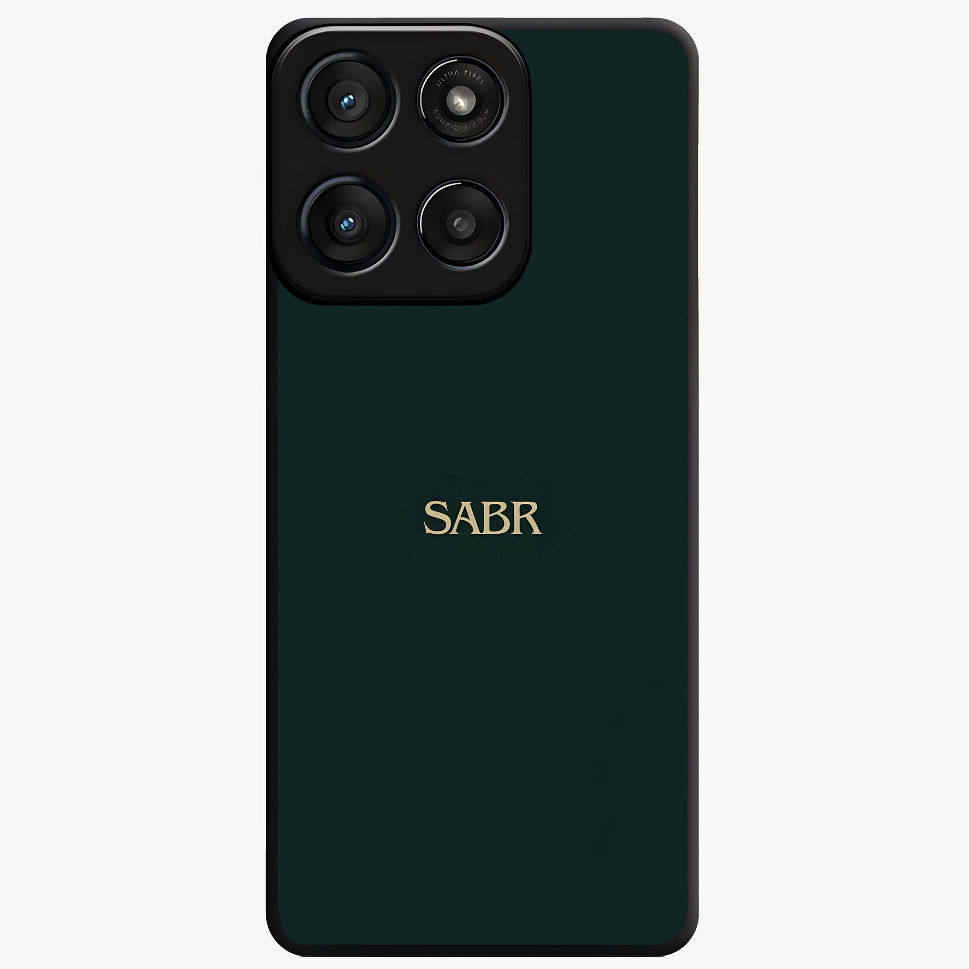 Sabr Minimal Patience Glass Case showing flat back view with minimalist typography artwork and glossy glass finish.