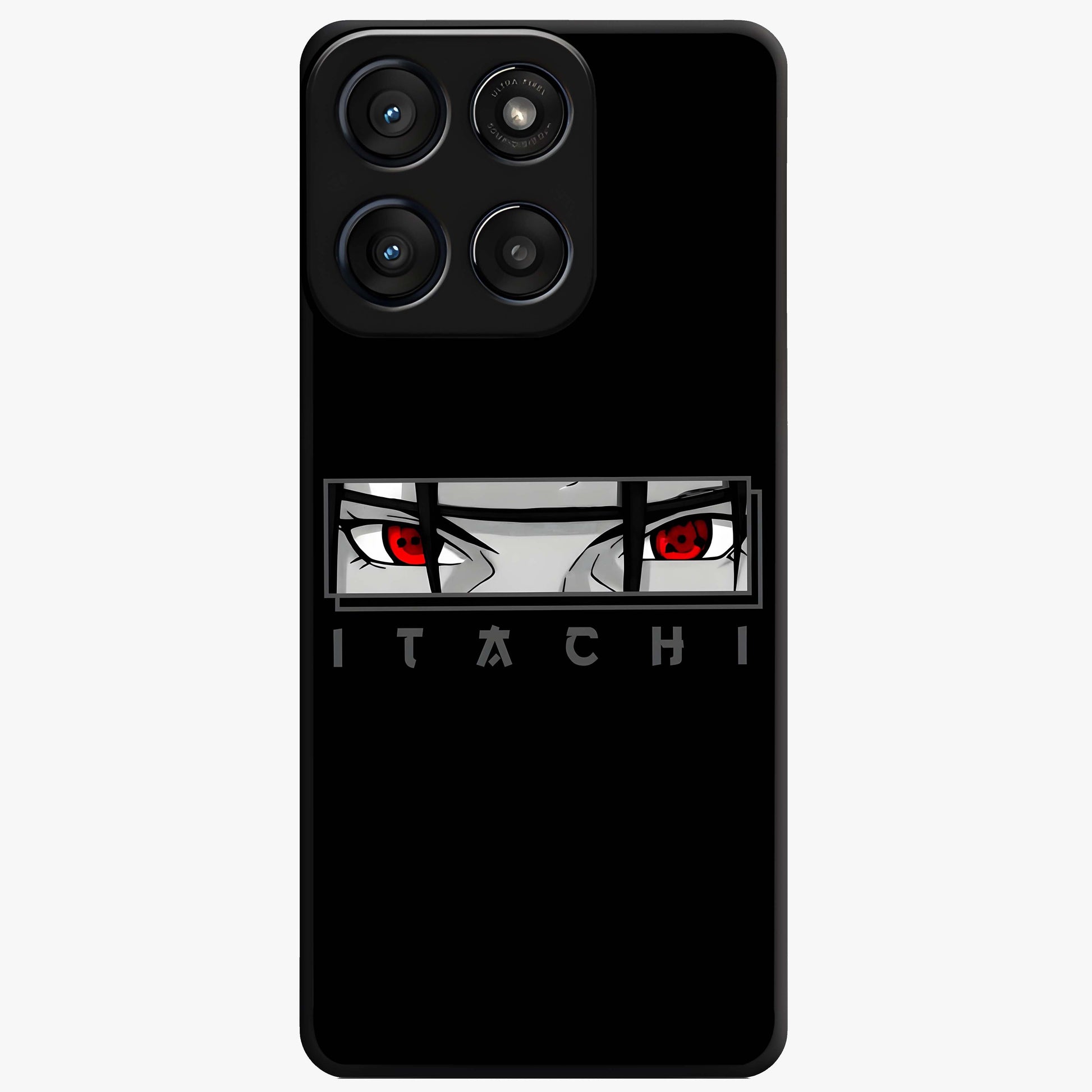 Scarlet Gaze Dominance Glass Case showing flat back view with striking red themed artwork and glossy glass finish.