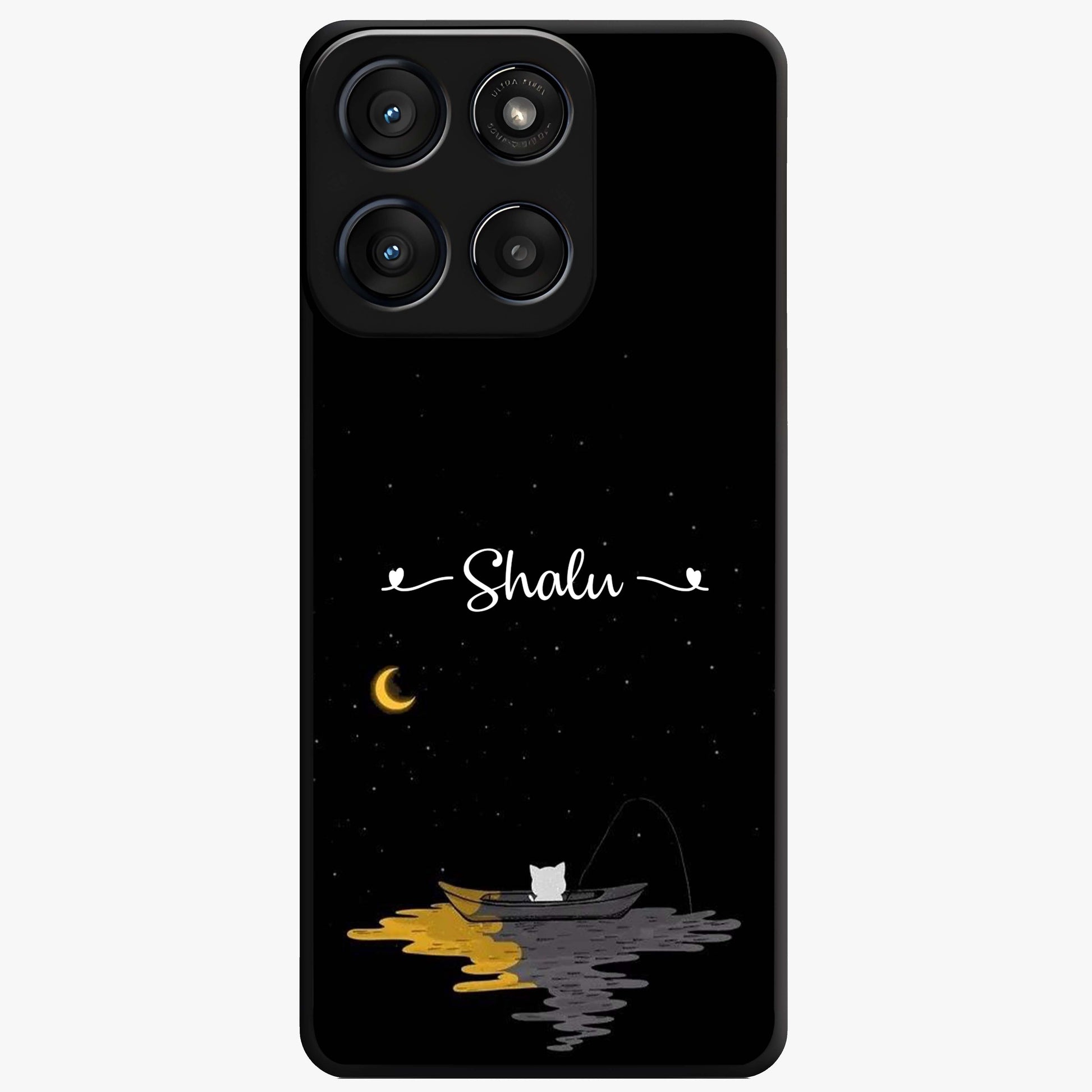 Silent Night Row Glass Case showing flat back view with calm night themed artwork and glossy glass finish.