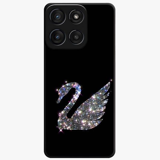Starlit Swan Grace Glass Case showing flat back view with graceful swan artwork under starry sky and glossy glass finish.