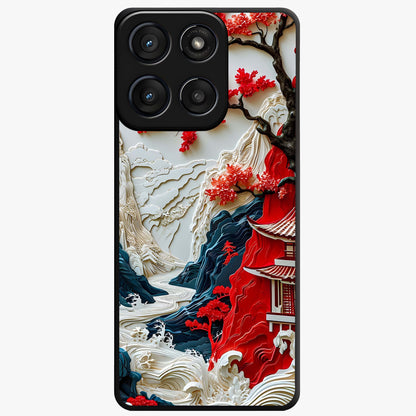 Whispers Of Sakura Waves Glass Case showing flat back view with cherry blossom wave artwork and glossy glass finish.