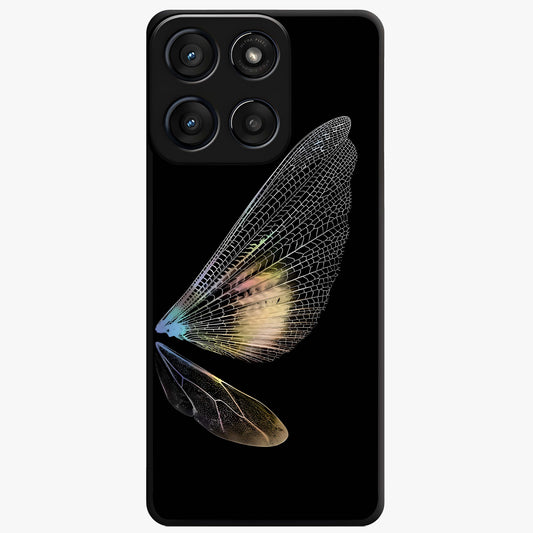 Whispers Of Wings Glass Case showing flat back view with graceful wing inspired artwork and glossy glass finish.