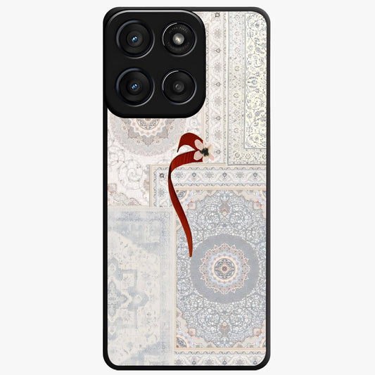 White Aesthetic Bow Glass Case showing flat back view with minimal bow artwork and glossy glass finish.