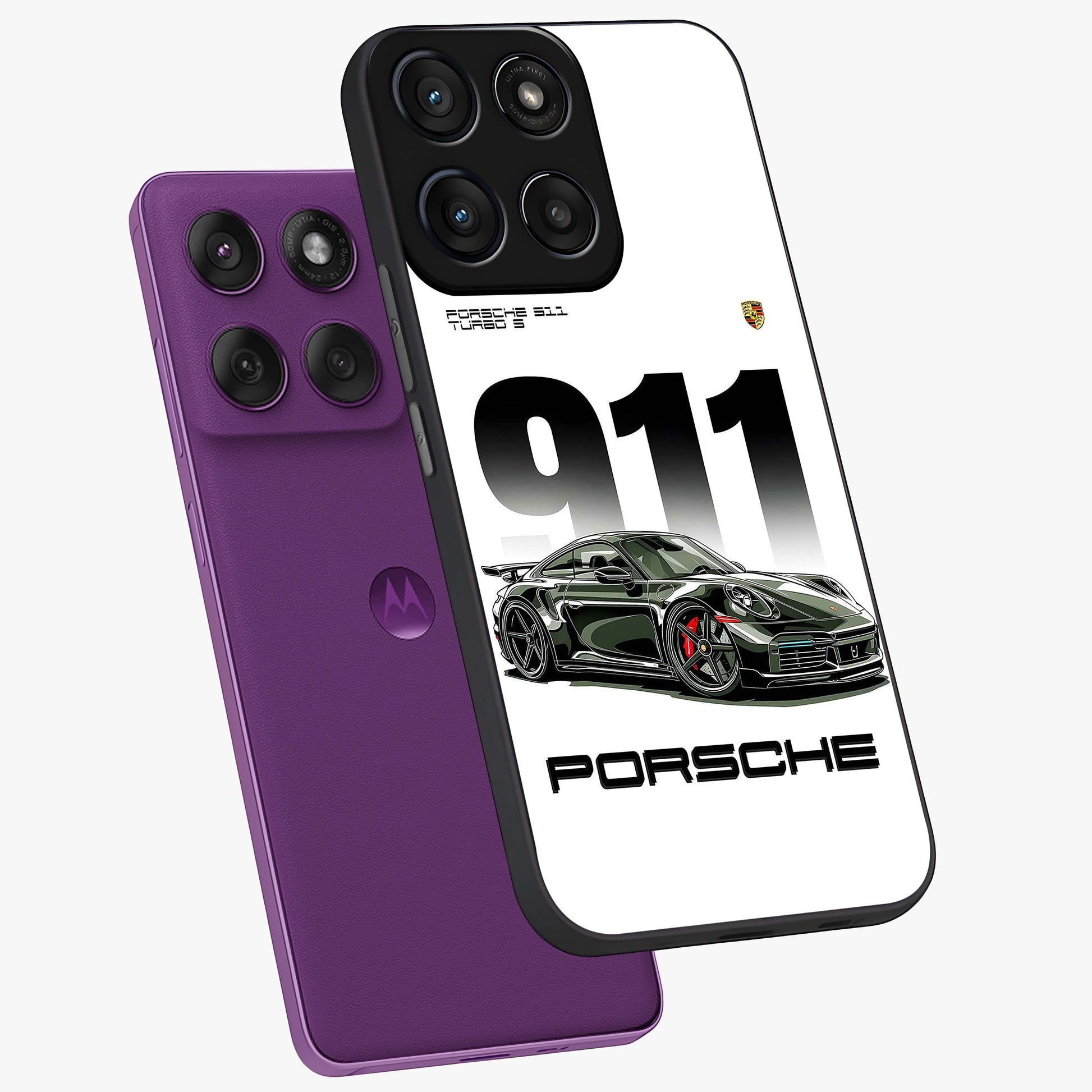 911 Turbo Dominance Glass Case displayed in premium angled mockup highlighting sporty car illustration and sleek glass surface.