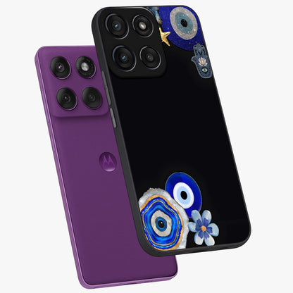 Aesthetic Blue Evil Eye Glass Case displayed in angled mockup highlighting blue evil eye symbol and spiritual aesthetic design.