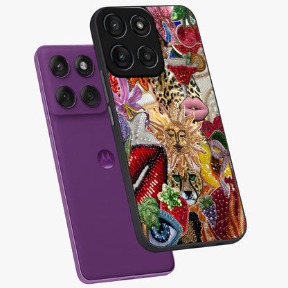 Beaded Fashion Jungle Glass Case displayed in angled mockup highlighting colorful fashion bead design and artistic pattern.