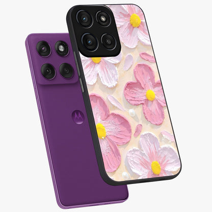 Blush Bloom Texture Glass Case displayed in angled mockup highlighting subtle bloom pattern with aesthetic pastel design.
