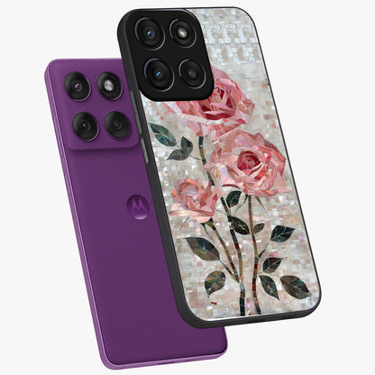 Blush Mosaic Bloom Glass Case displayed in angled mockup highlighting artistic mosaic flower pattern with aesthetic design.