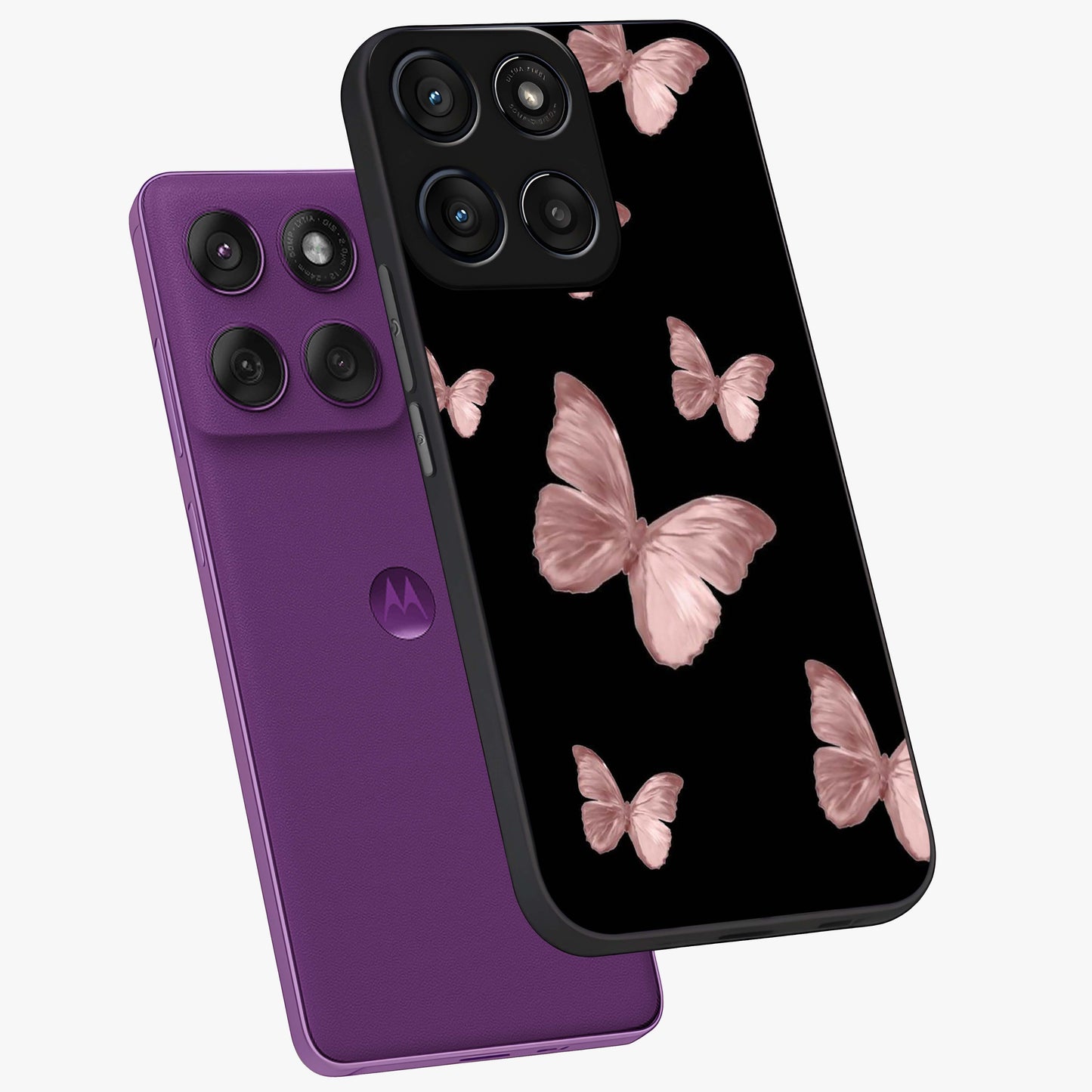 Butterfly Pattern Glass Case displayed in angled mockup highlighting delicate butterfly design and aesthetic pattern style.