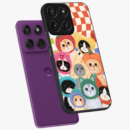 Cats in Fruits Glass Case displayed in angled mockup highlighting cute feline fruit design with colorful aesthetic style.