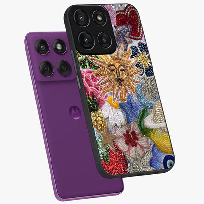 Celestial Floral and Playful Glass Case displayed in angled mockup highlighting playful floral design with dreamy celestial elements.