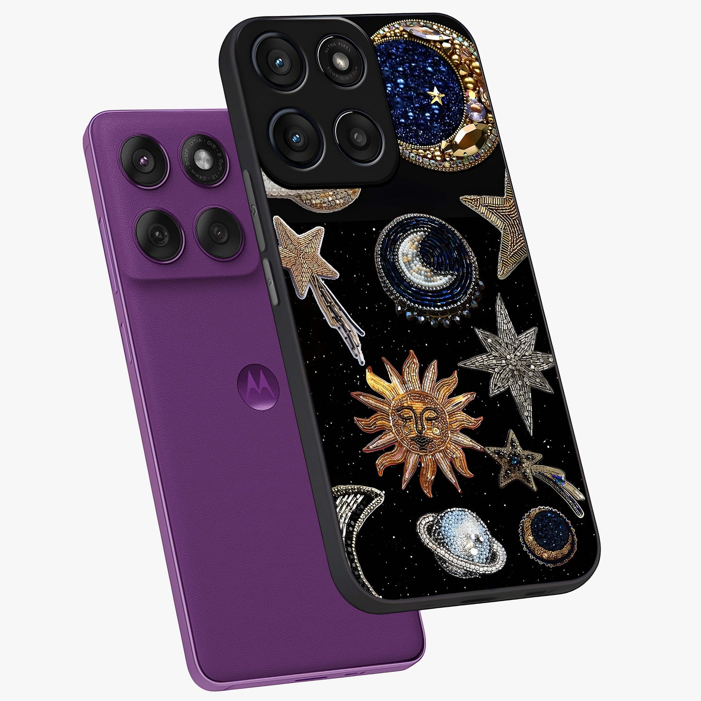 Celestial Gem Constellations Glass Case displayed in angled mockup highlighting gemstone inspired constellation design.