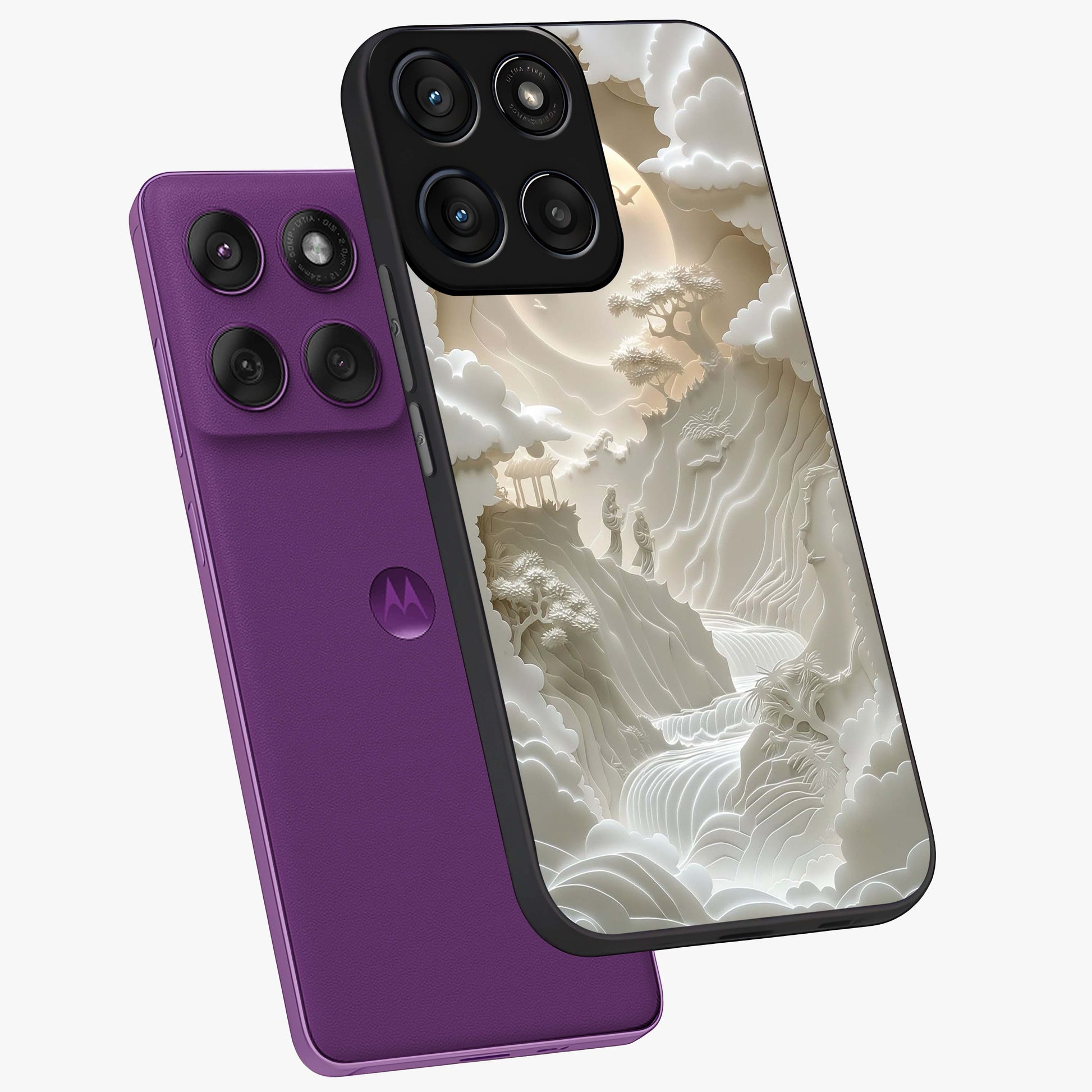 Celestial Origami Glass Case displayed in angled mockup highlighting geometric origami design with cosmic aesthetic theme.