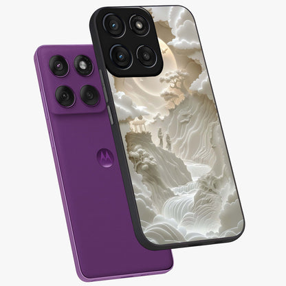 Celestial Origami Glass Case displayed in angled mockup highlighting geometric origami design with cosmic aesthetic theme.