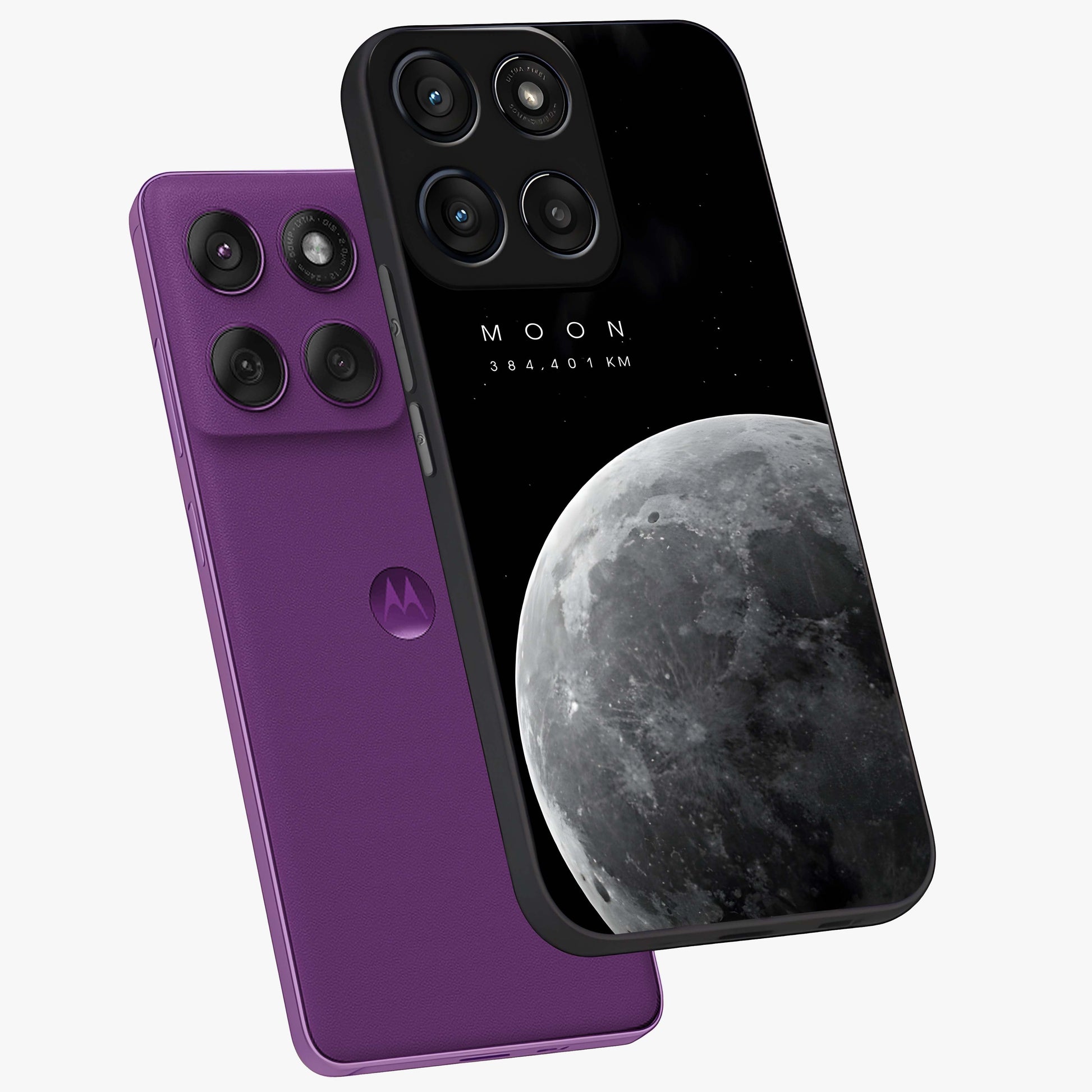 Cosmic Moon Glow Glass Case displayed in angled mockup highlighting celestial moon design with cosmic aesthetic theme.