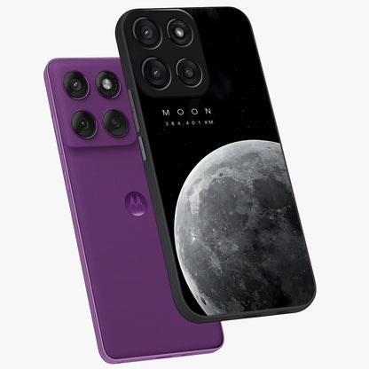 Cosmic Moon Glow Glass Case displayed in angled mockup highlighting celestial moon design with cosmic aesthetic theme.