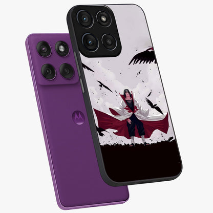 Crimson Crow Ascension Glass Case displayed in angled mockup highlighting powerful crow illustration with dark crimson aesthetic.