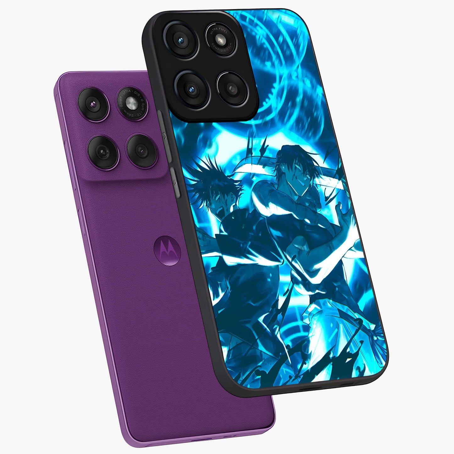 Cursed Energy Clash Glass Case displayed in angled mockup highlighting powerful battle inspired graphic with anime style aesthetic.