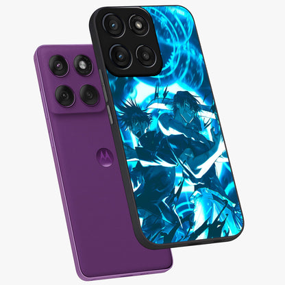 Cursed Energy Clash Glass Case displayed in angled mockup highlighting powerful battle inspired graphic with anime style aesthetic.