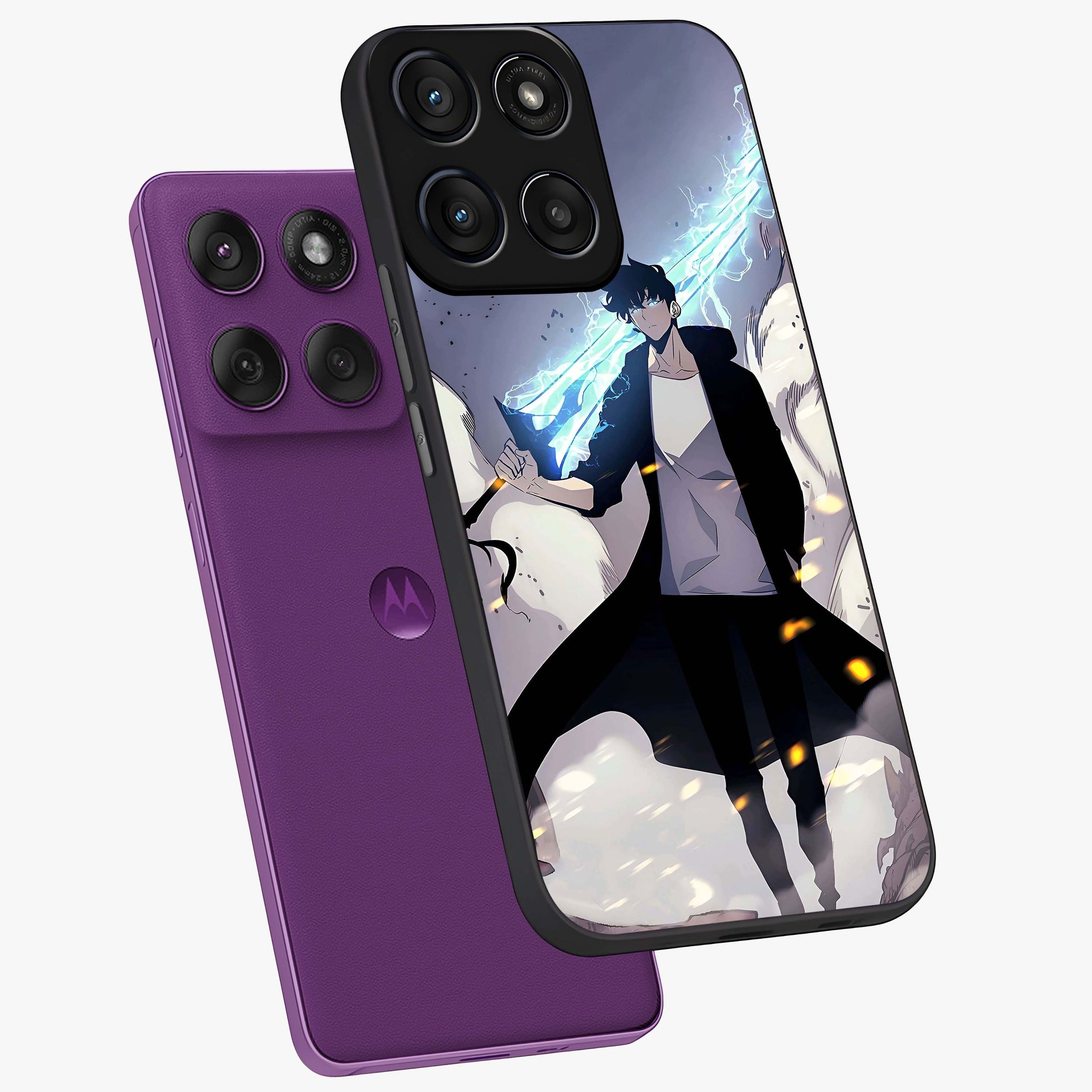 Dark Lightning Anime Warrior Glass Case displayed in angled mockup highlighting powerful lightning themed anime illustration.