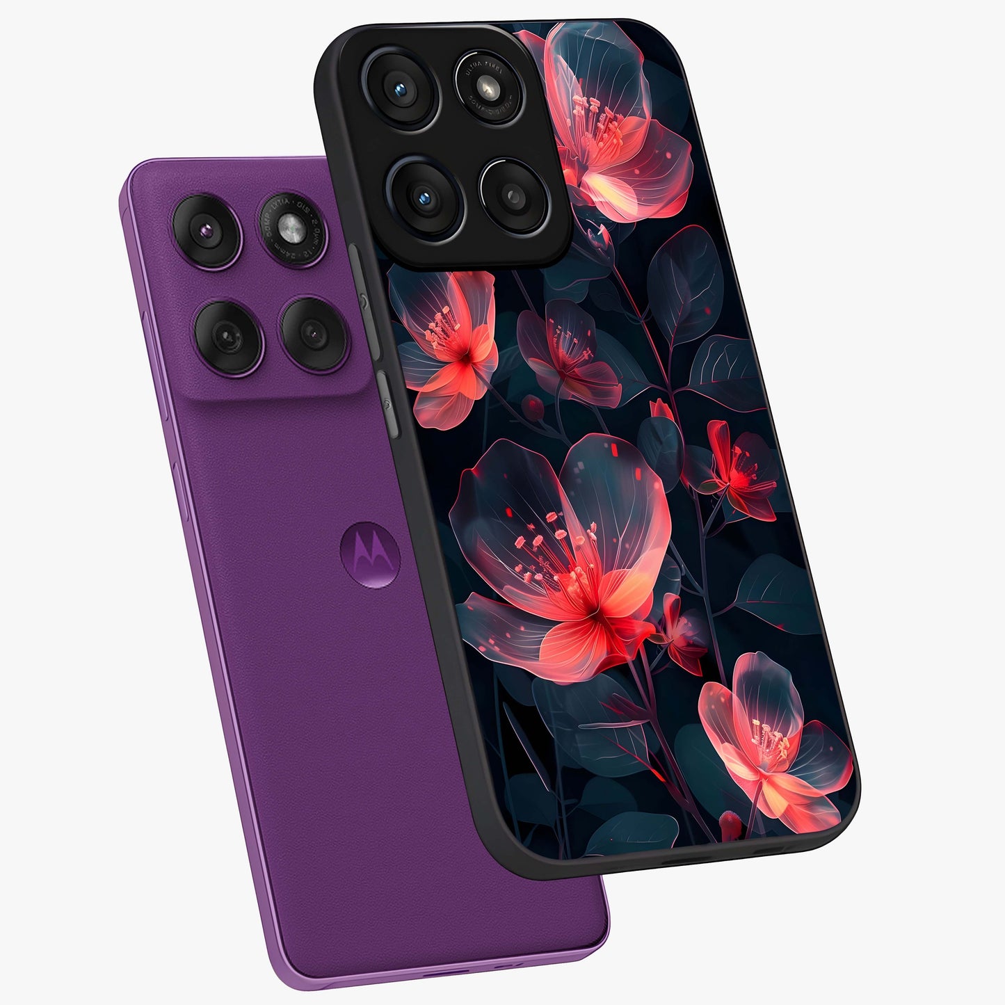 Dark Shade of Flower Glass Case displayed in angled mockup highlighting moody floral illustration with aesthetic dark tones.