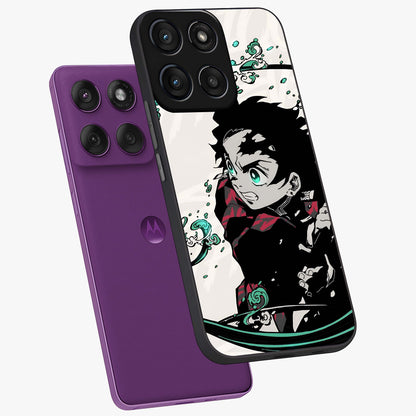 Demon Slayer Glass Case displayed in angled mockup highlighting dramatic anime character design with action aesthetic.