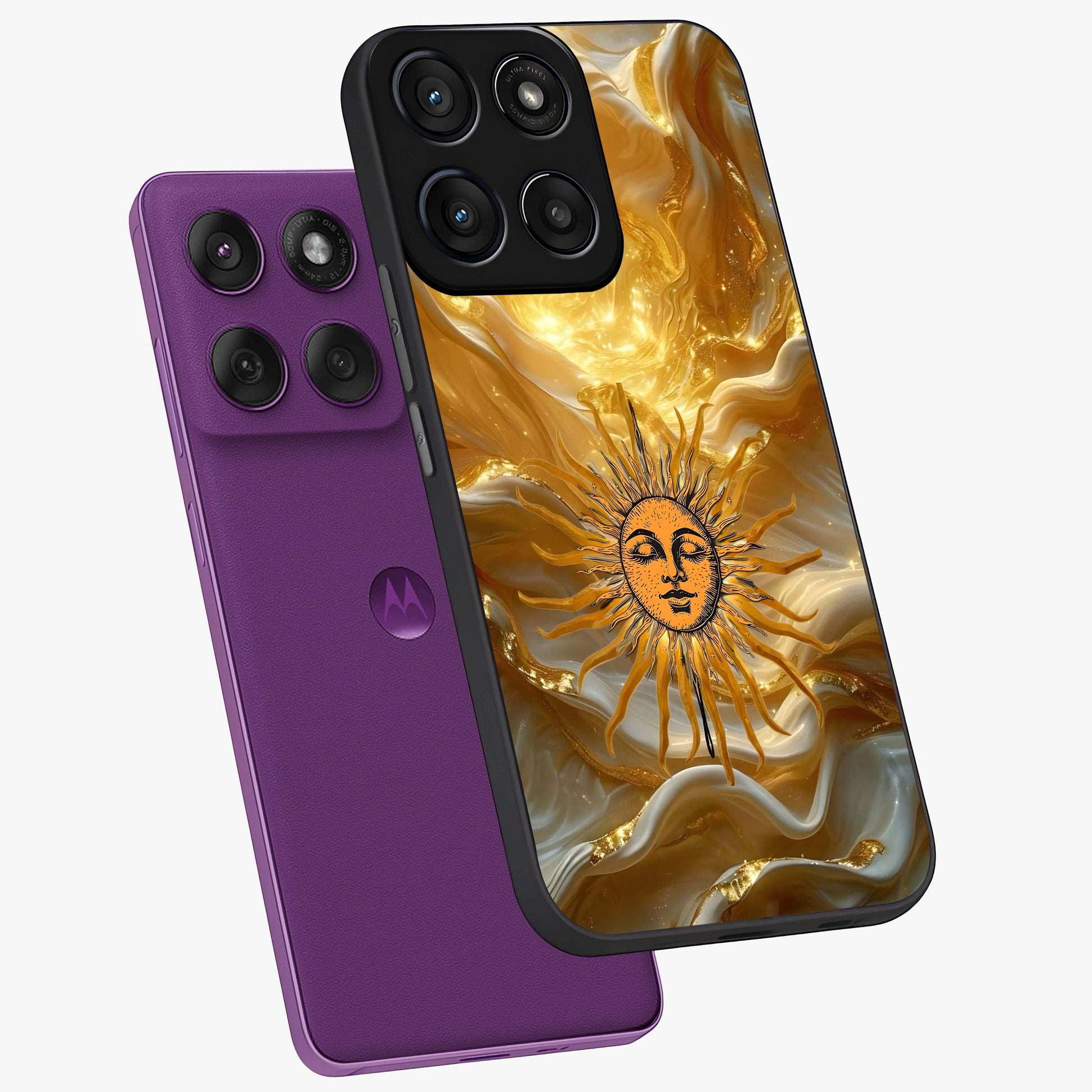 Eternal Golden Glow Glass Case displayed in angled mockup highlighting glowing golden aesthetic design with elegant style.