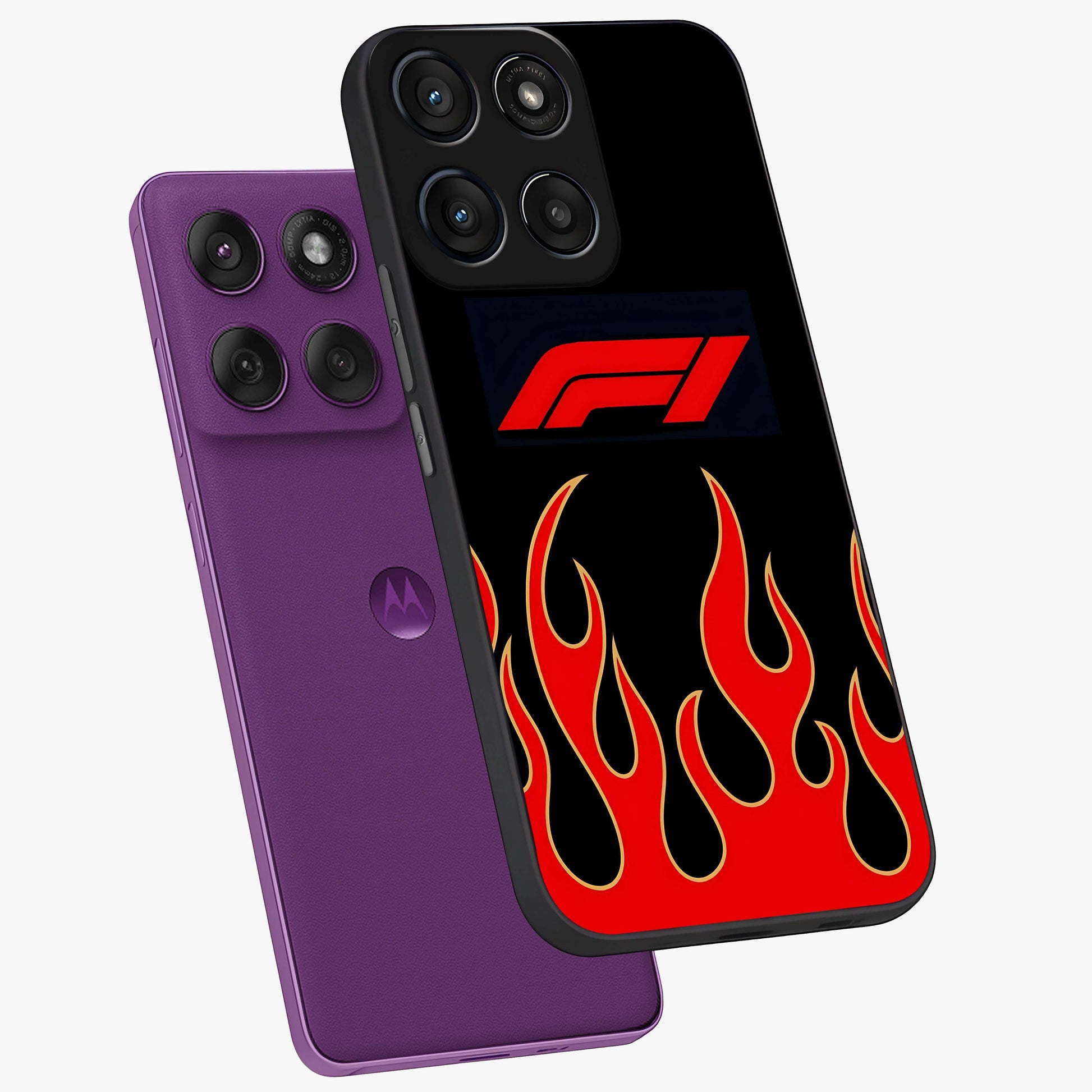 Fire F11 Glass Case displayed in angled mockup highlighting bold fire inspired graphic with energetic aesthetic style.