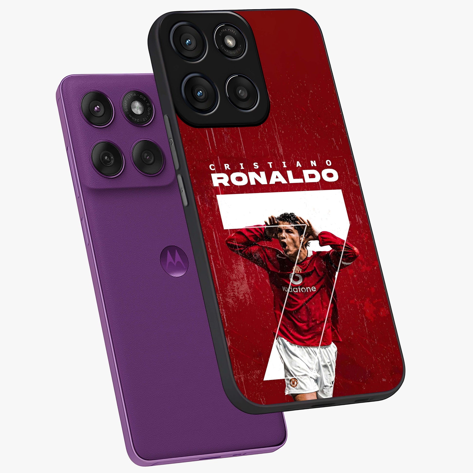 Goal Celebration Legacy Glass Case displayed in angled mockup highlighting energetic sports celebration design with bold athletic theme.