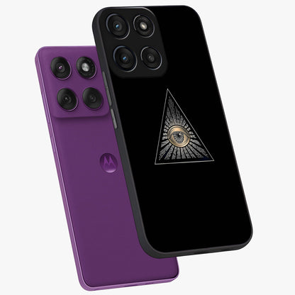 Illuminati Evil Glass Case displayed in angled mockup highlighting dark occult inspired design with bold aesthetic style.