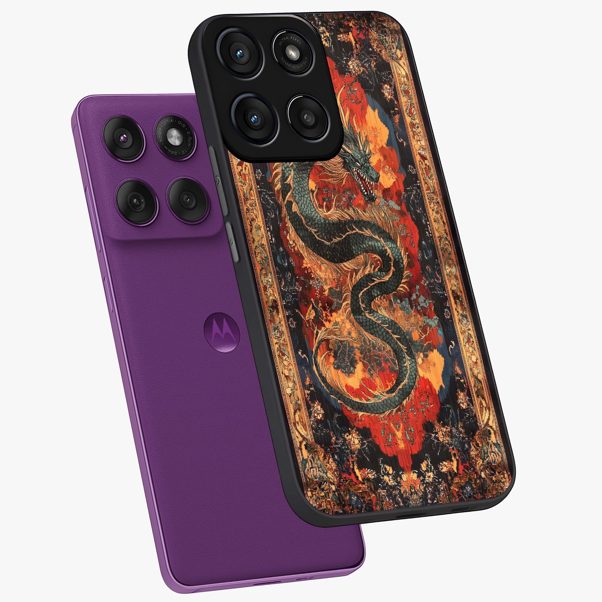 Inferno Dragon Soul Glass Case displayed in angled mockup highlighting powerful dragon illustration with inferno aesthetic.